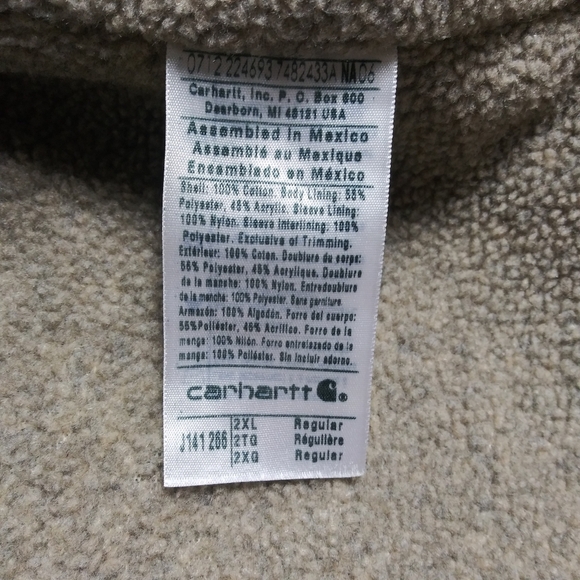 Carhartt Jacket J141 266 Hooded Tan Sherpa Lined Mens Sz 2XL Distressed - Picture 6 of 14